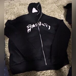 Black Graphic Zip-Up Hoodie